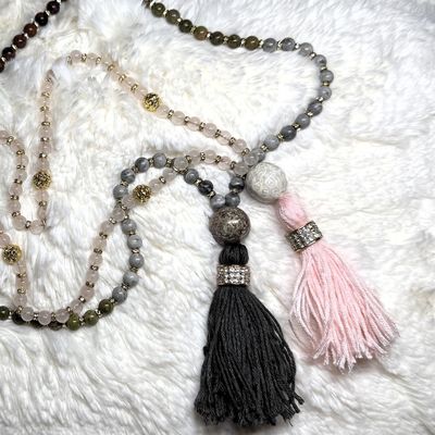 Mala necklace, promoting a Beads and Brew Workshop to honour the healing path