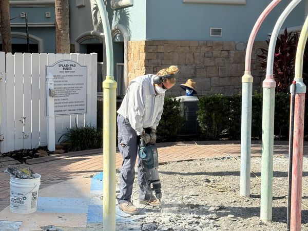 Baldree pools renovation on a Commercial resort splash pad interactive water feature splash pad 