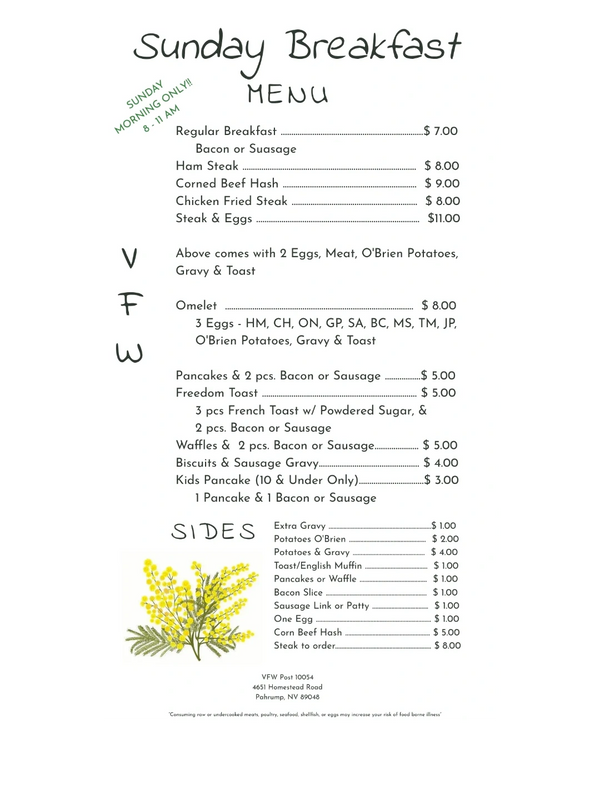 VFW Menus