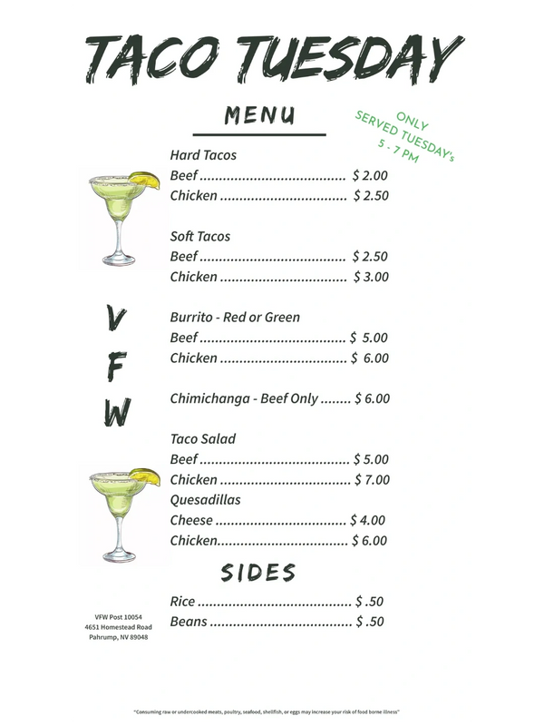 VFW Menus