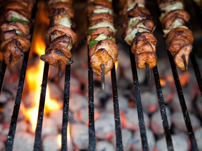 Photo of kabobs on a grill Photo of kabobs on a grill