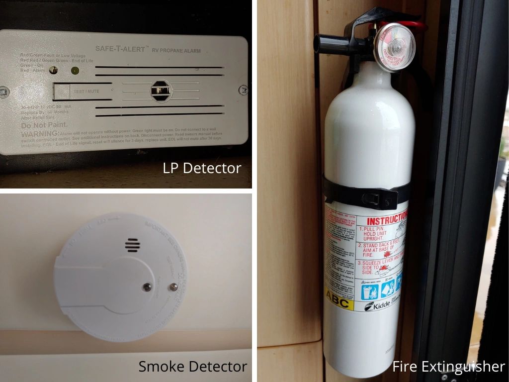 Images of LP Detector, Smoke Detector, and a Fire extinguisher 