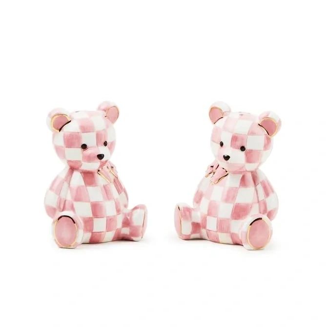 MacKenzie-Childs Courtly Check Bear Salt & Pepper Shaker Set - Hand-Painted Ceramic, Limited Edition Kitchen Decor