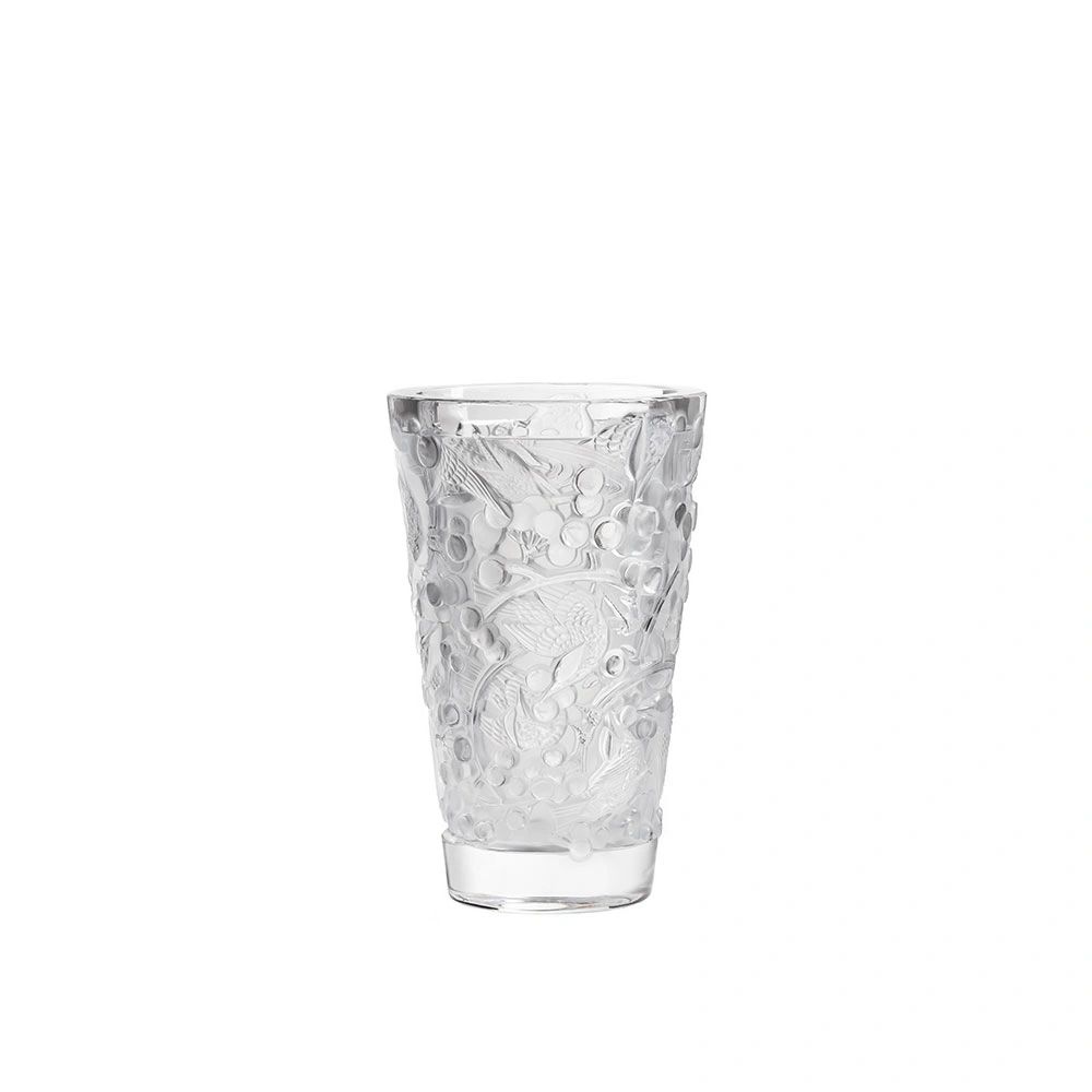 Lalique Merles Et Raisins Medium Vase Clear Crystal 