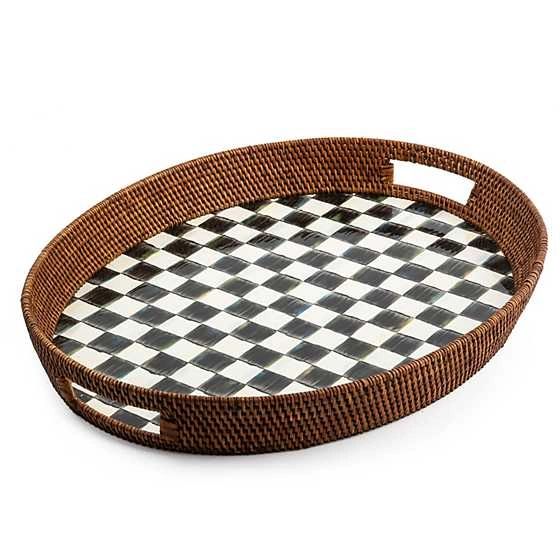 Mackenzie-Childs Courtly Check Rattan & Enamel Party Tray