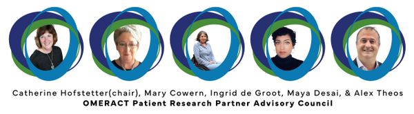 Headshots of five OMERACT Patient Research Partner Advisory Council members.