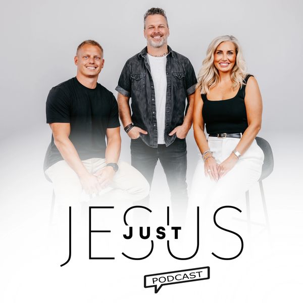 Just Jesus Podcast Logo. Simplifying Jesus with Pastor Cory, Steven, and Savannah. 