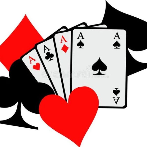 Four aces from a deck of cards with large suit symbols.