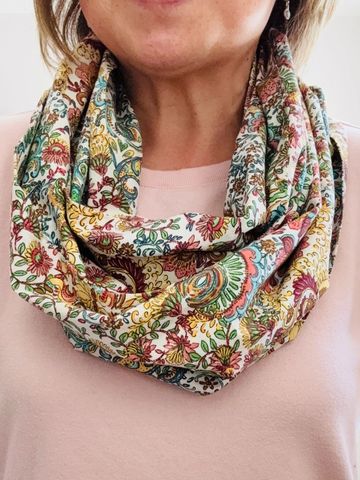 Colourful floral infinity scarf. 