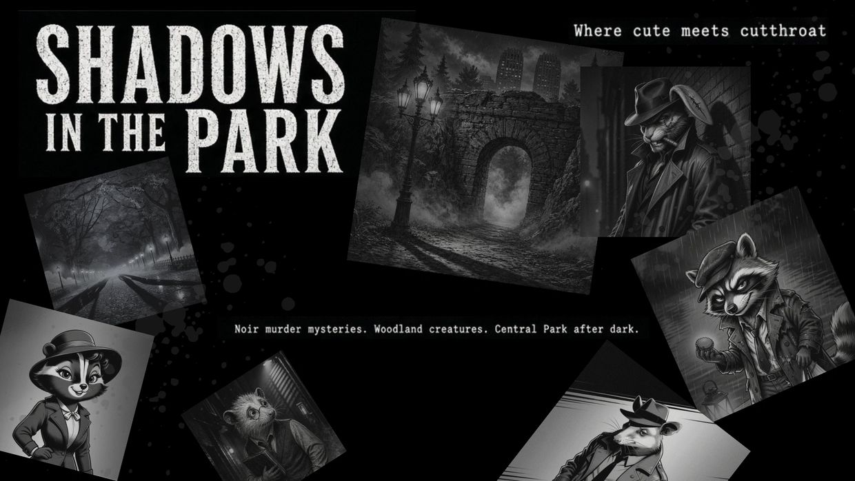 Shadows in the Park actual play art — dark mystery tabletop RPG campaign