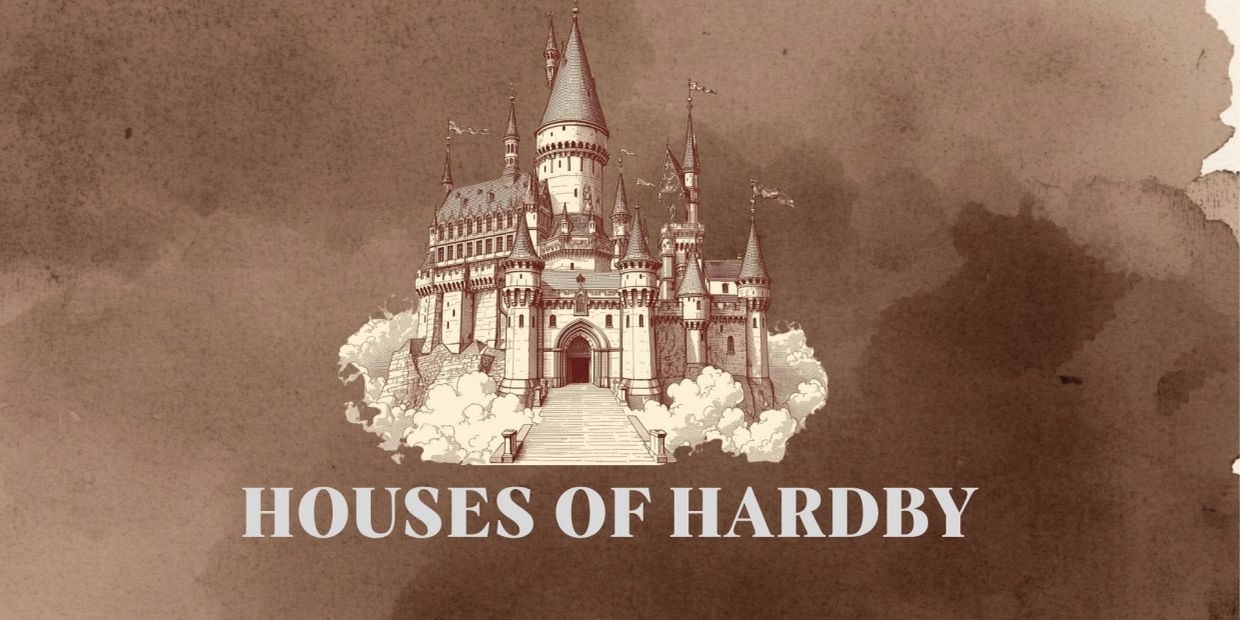 Illustration of a grand castle with 'Houses of Hardby' text below.