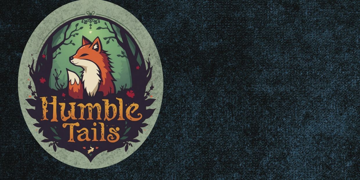 Logo of a fox with the text 'Humble Tails' in a forest-themed oval frame.