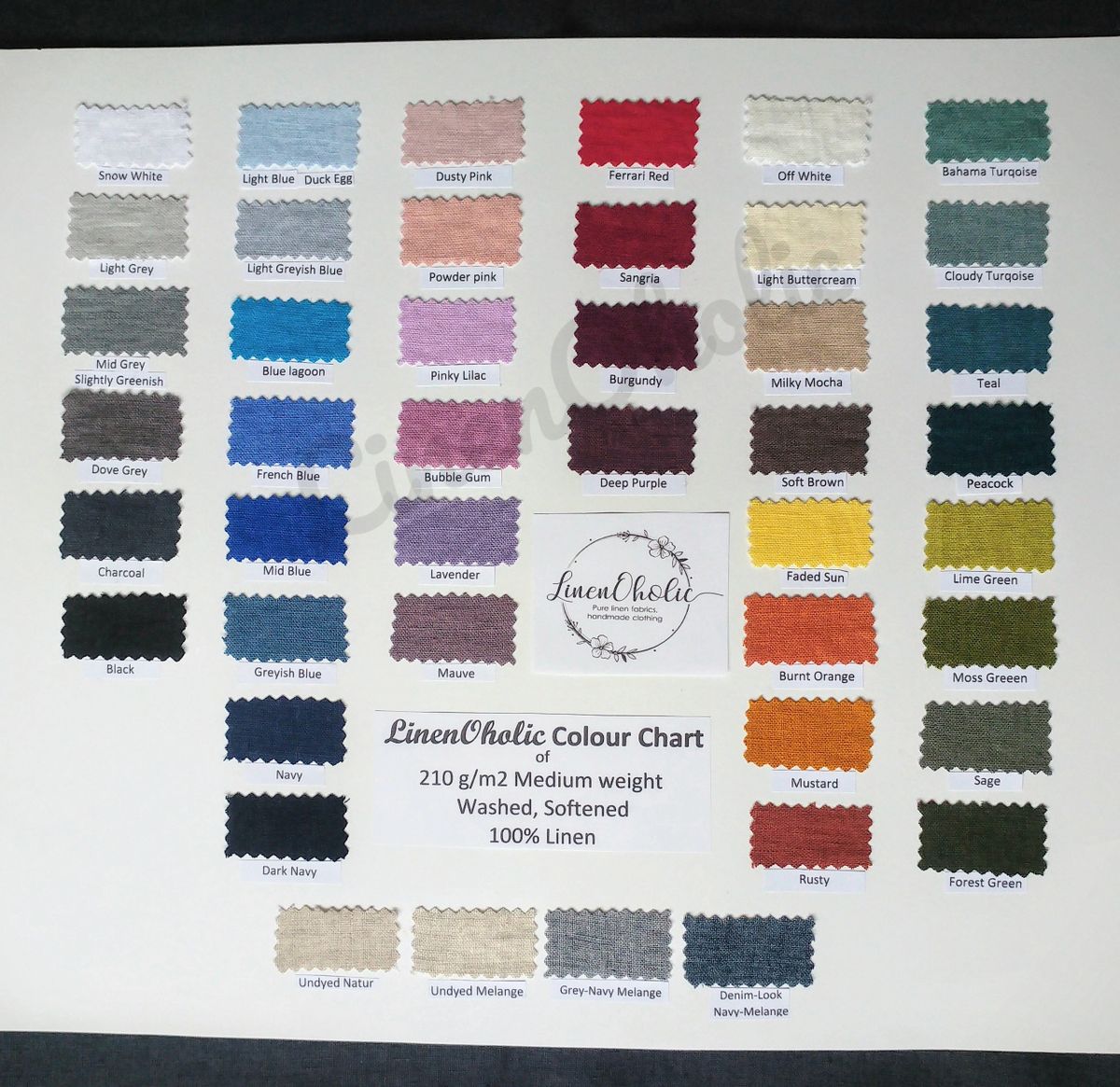 Samples of softened pure linen fabrics swatches