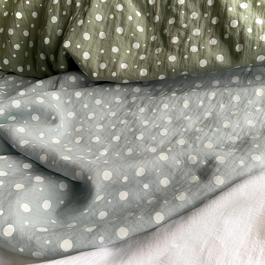 Soft linen fabric with spotty design by LinenOholic UK shop.