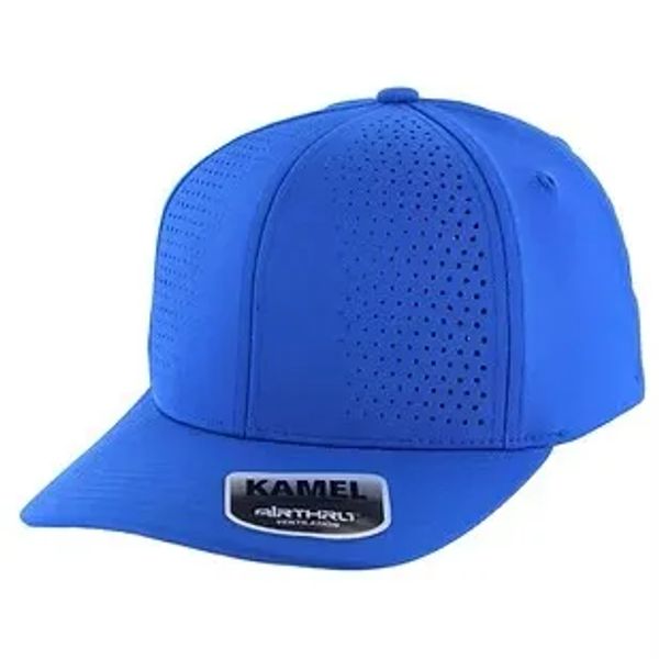 Blue breathable sports cap with brand label.