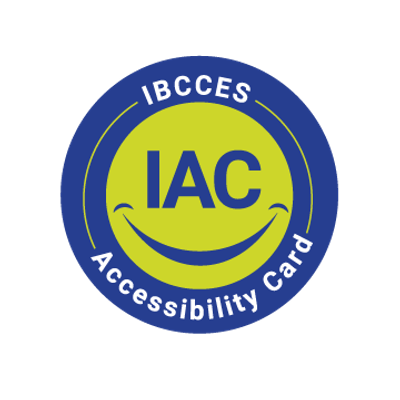 IBCCES Accessibility Card logo with a smile.