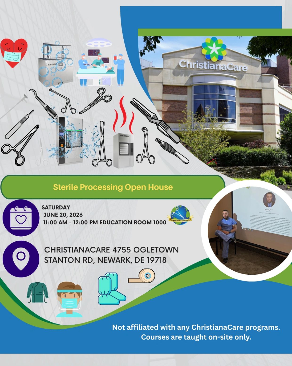 Sterile Processing Open House event at ChristianaCare on June 20, 2026, from 11 AM to 12 PM.