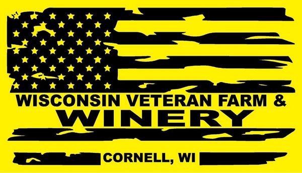 Logo of Wisconsin Veteran Farm &amp; Winery with a stylized American flag.