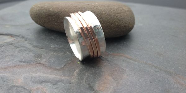 sterling silver mixed metal rose gold fidget spinner ring