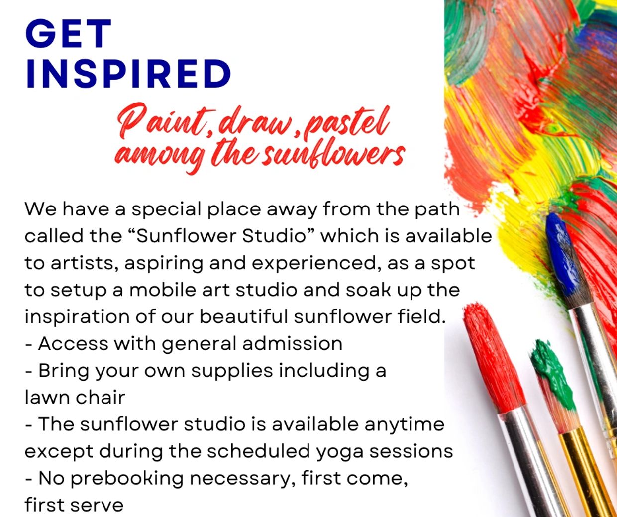 Art studio in sunflower fields for artists to paint and draw with own supplies.