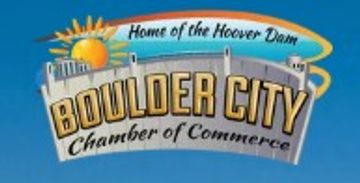 Logo of Boulder City Chamber of Commerce with Hoover Dam.