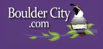 Boulder City website logo with quail and leaves on purple background.