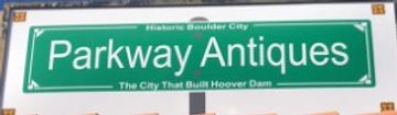 Sign for Parkway Antiques in Historic Boulder City.