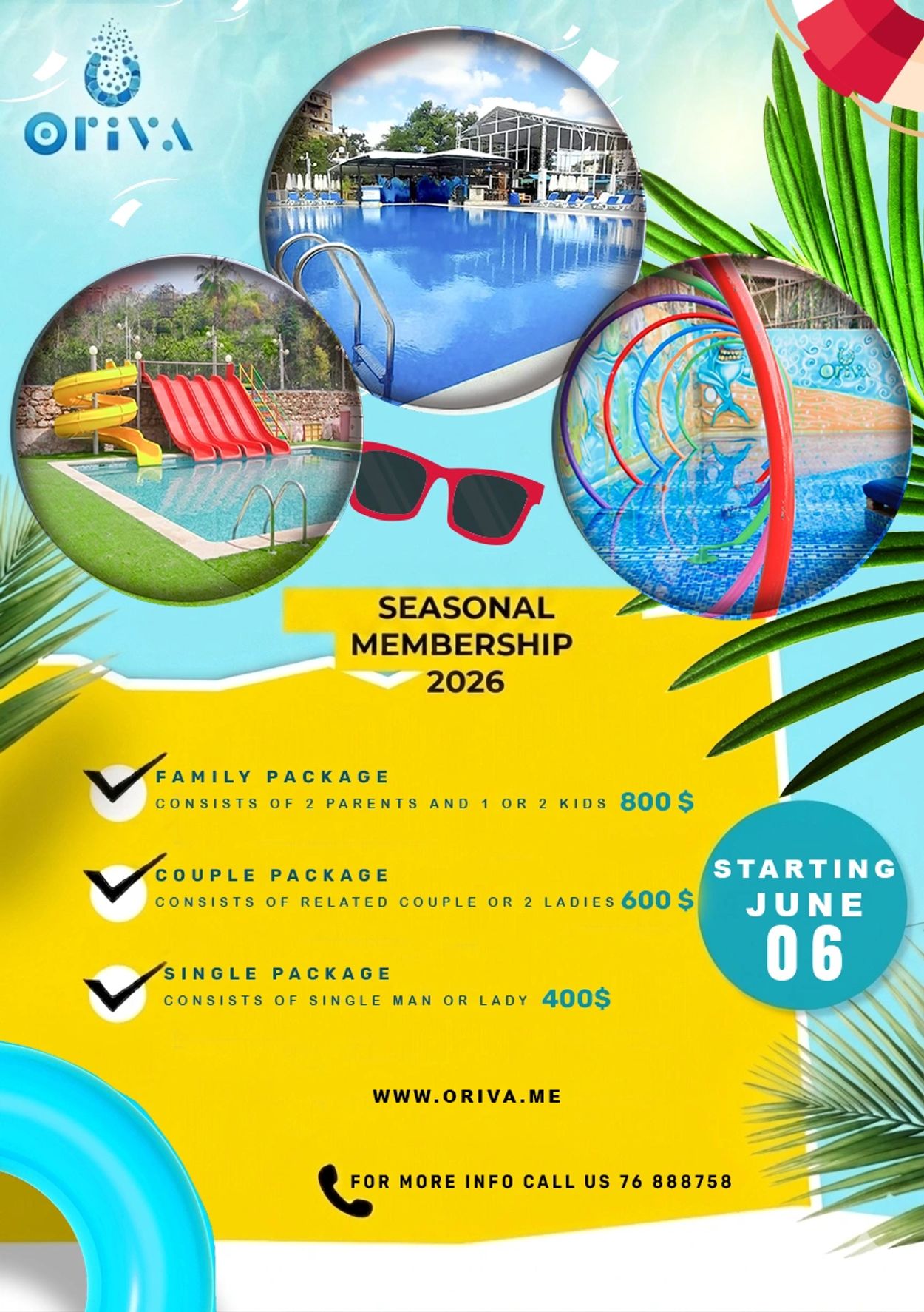 Oriva seasonal membership offers family, couple, and single packages starting June 6, 2026.