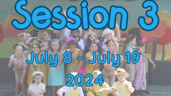 Children performing on stage for Session 3, July 8-19, 2024.