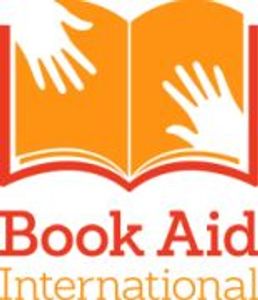 Logo of Book Aid International with hands and an open book.