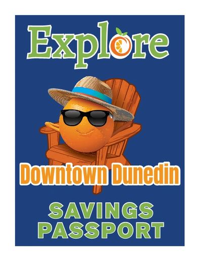 Cover of a savings passport featuring an orange with sunglasses sitting on a chair.