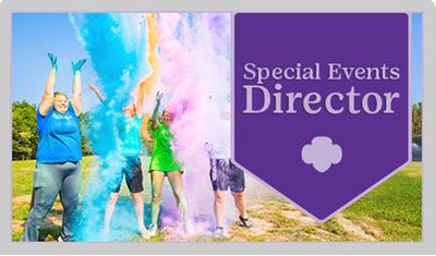 Group celebrating with colorful powder outdoors, promoting a Special Events Director role.