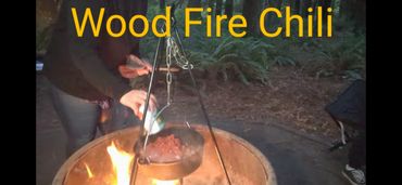 Easy camping meals, healthy chili, Coleman stove, wood fire