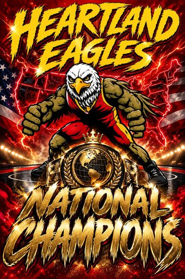 Heartland Eagles national champions poster with an eagle mascot.