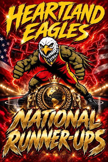 Fierce eagle mascot with wrestling championship.