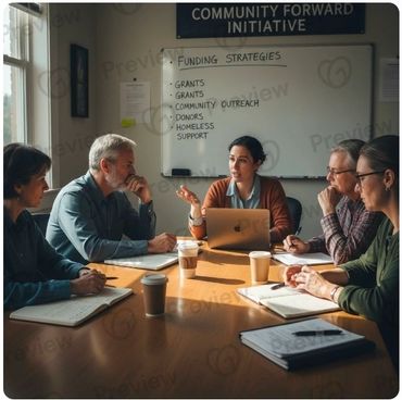 Group discussing funding strategies at a community initiative meeting.