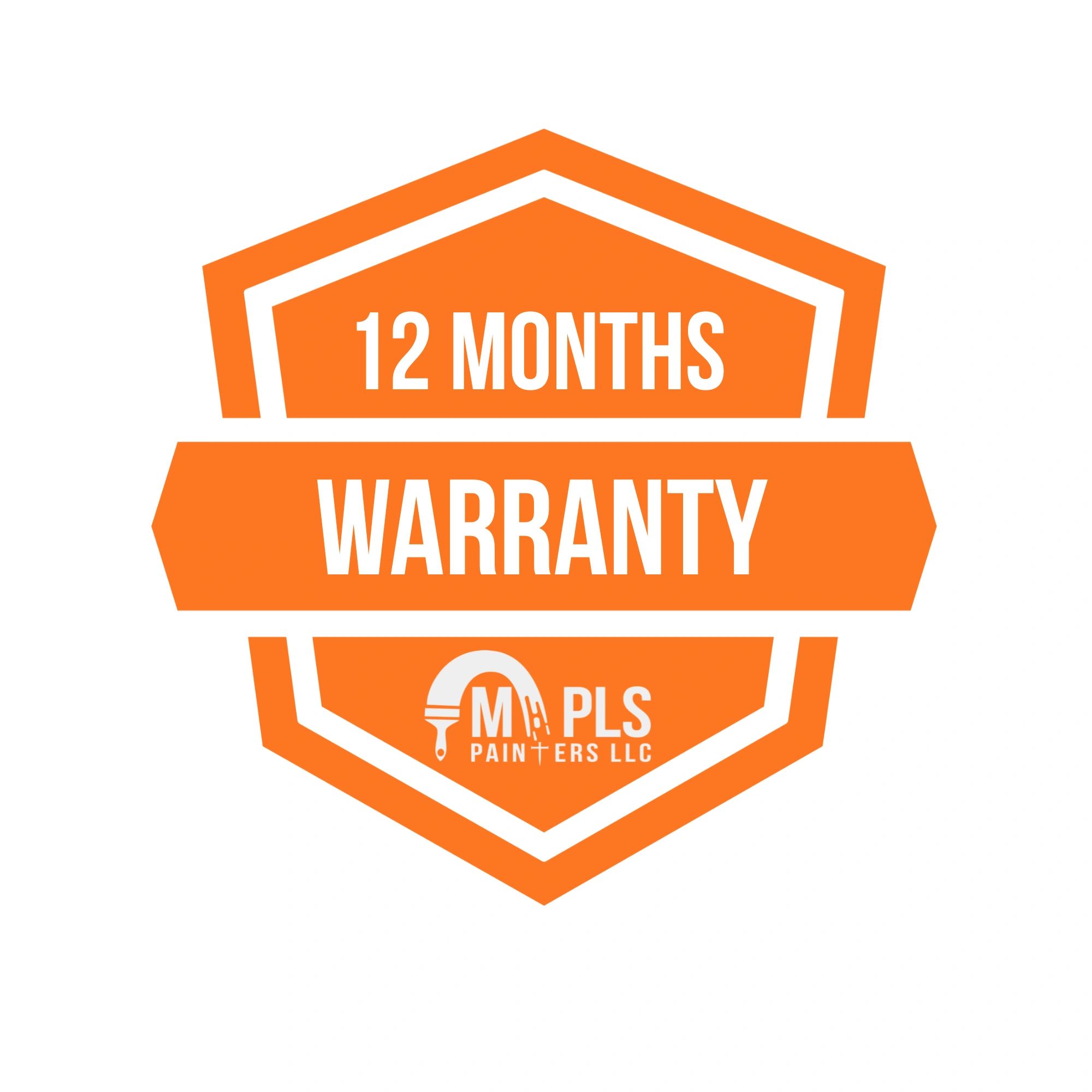 Orange badge displaying a 12 months warranty from MPLS Painters LLC.