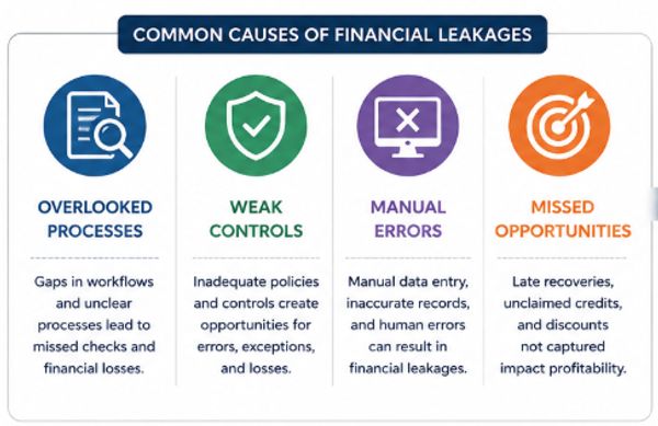 Four common causes of financial leakages listed.