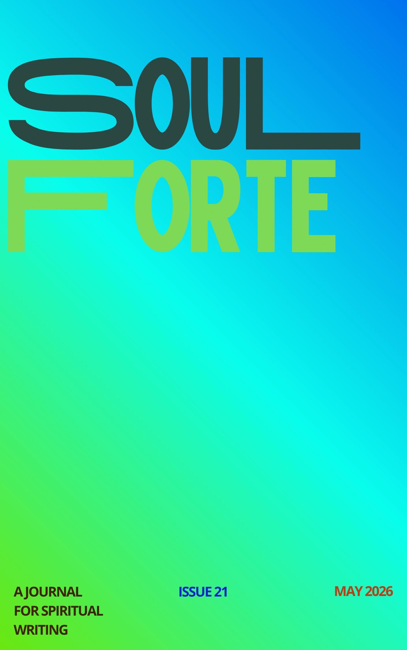 Colorful magazine cover titled Soul Forte with spiritual writing theme.