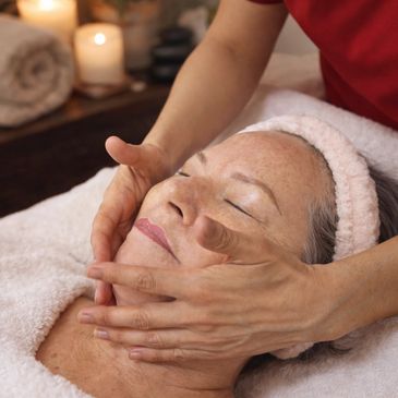 Masaje facial relajante en spa.