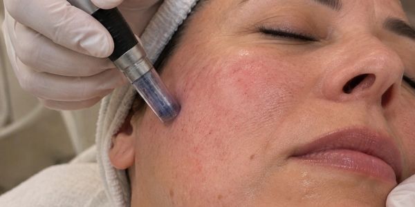 Tratamiento facial con dispositivo en piel del rostro.