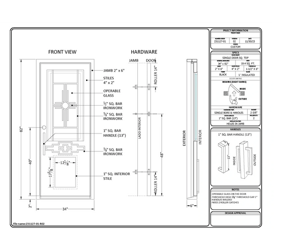 CAD - Computer-Aided Design showing specifics of the door