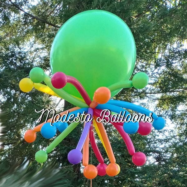 Colorful balloon art shaped like an octopus.