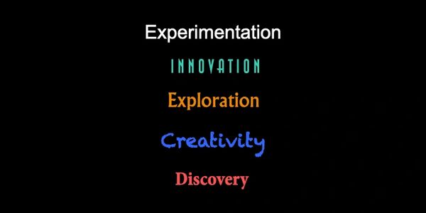 Graphic listing experimentation, innovation, exploration, creativity, and discovery as shared practi