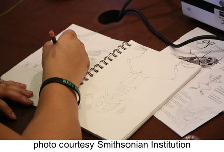 Photo of science teacher drawing and making notes in a field notebook