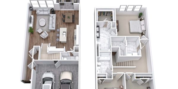 3d floor plan of the Hunter woods townhomes in La Porte Indiana