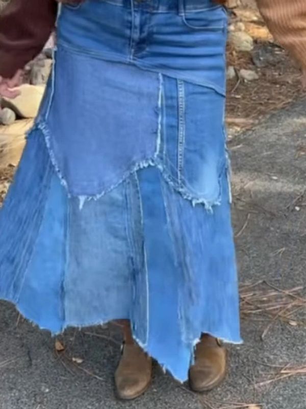 scrap denim maxi skirt