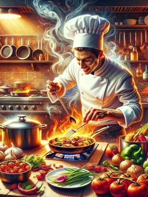 graphical representation of a chef cooking happily 