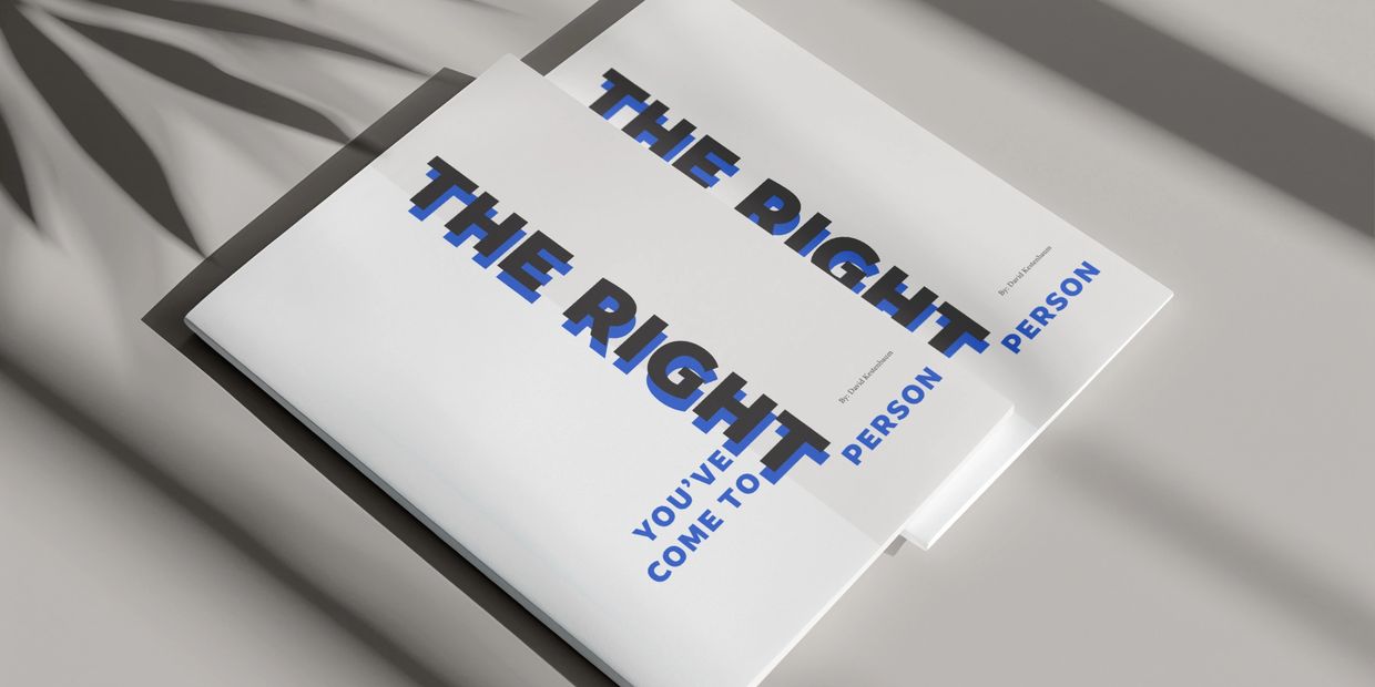 Book titled 'The Right Person' by David Kachadourian with a shadow pattern on a light surface.