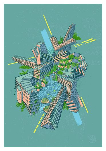 Barbican Estate, Brutalist Architecture, Kaliedascope, Collage, Architecture art, London, London art